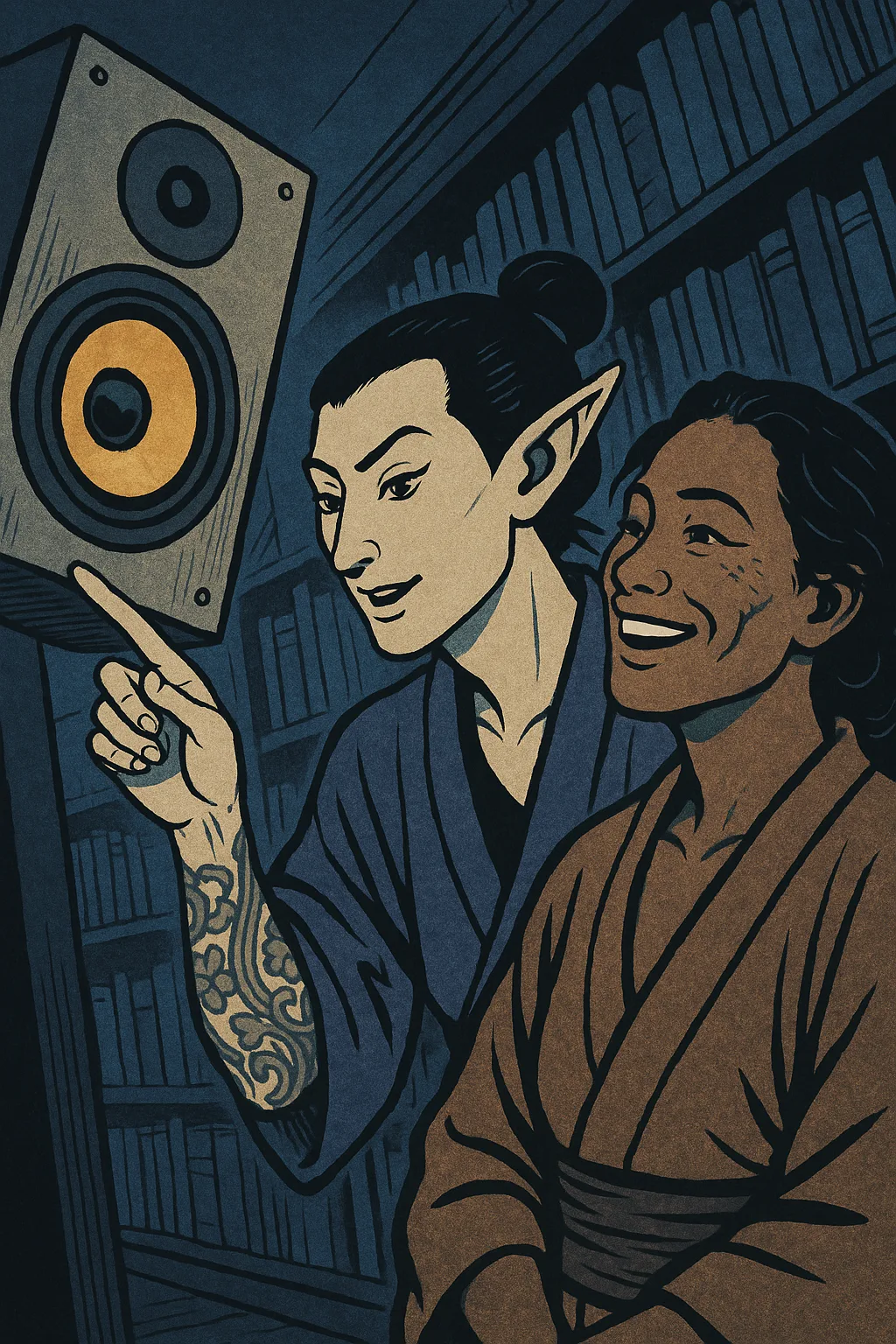 Androgynous Ukiyo-e Japanese Woodblock Print Style Figure