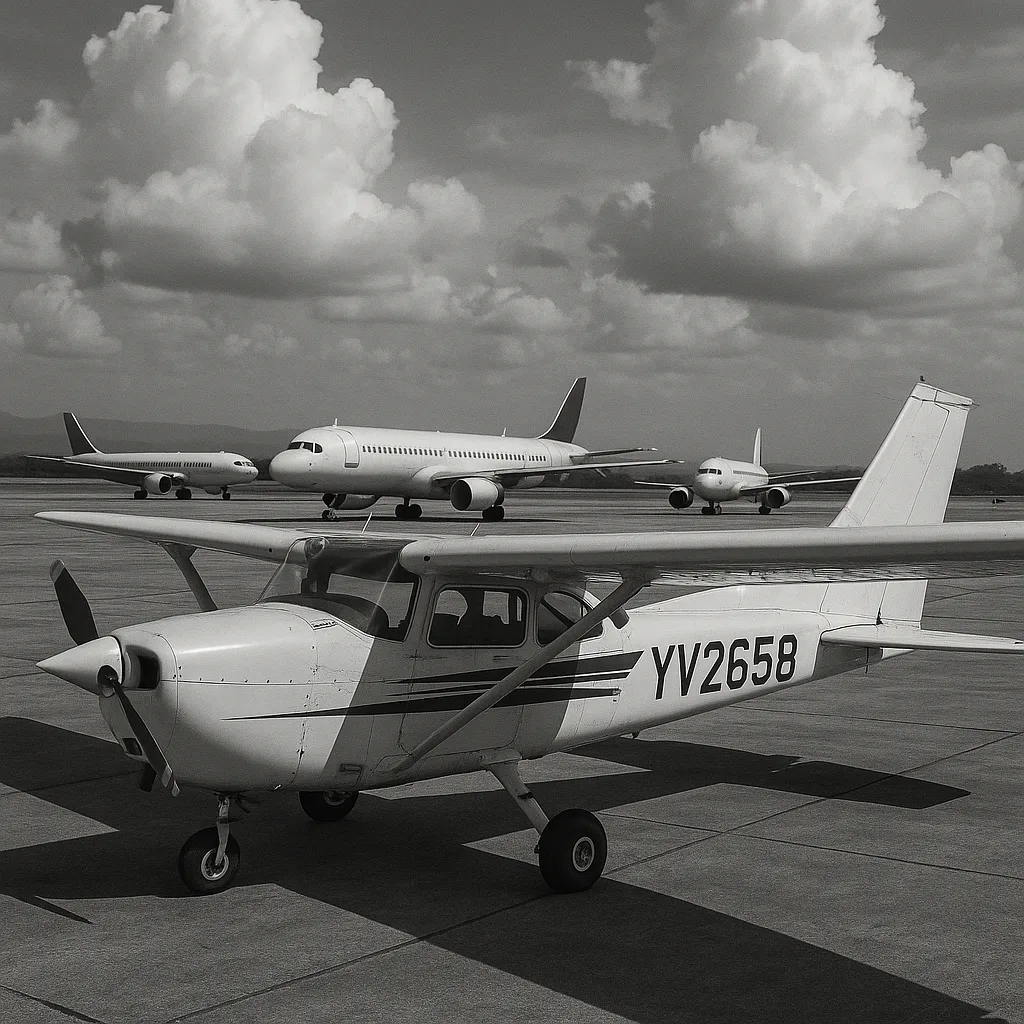 Black-and-white Airport Scene