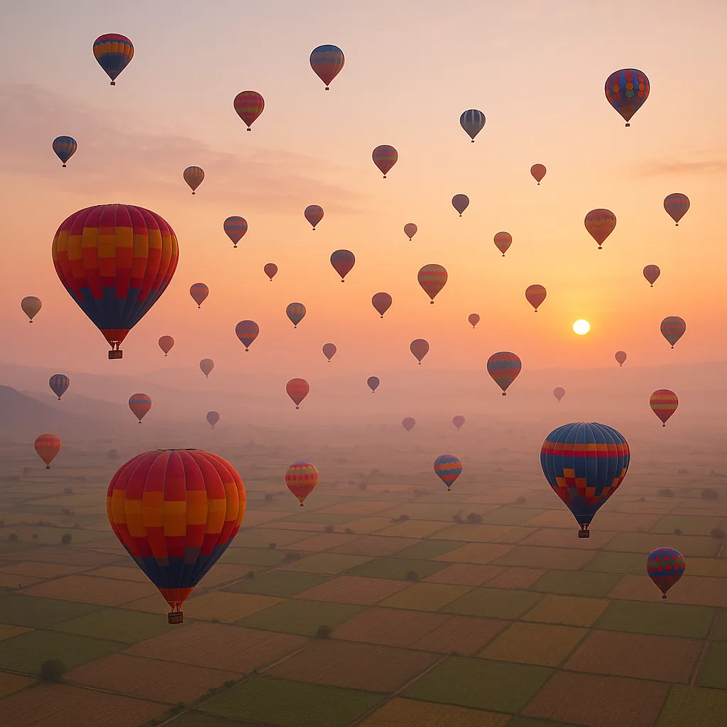Countless Colorful Hot Air Balloons Drift Serenely Above a Vast