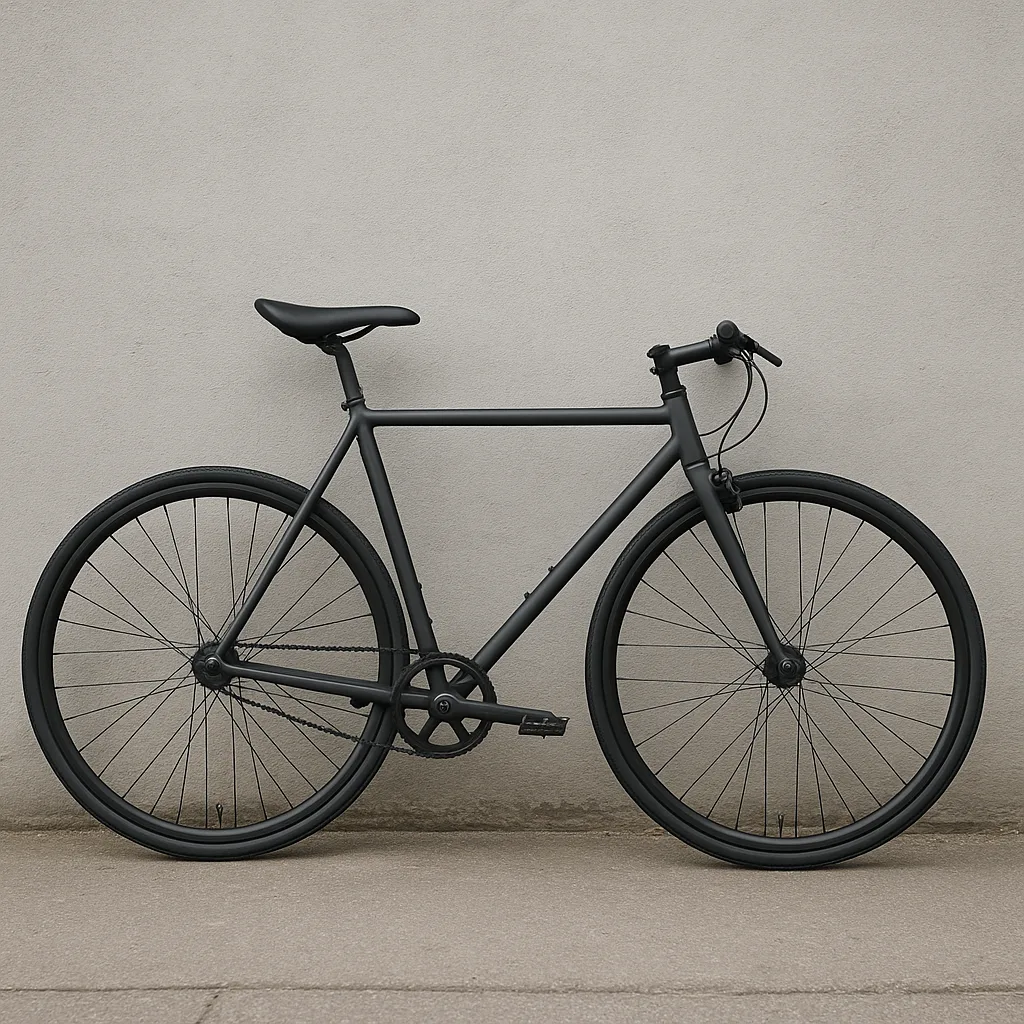 Bicycle in Matte Charcoal-gray Finish Propped Up Against a Wall