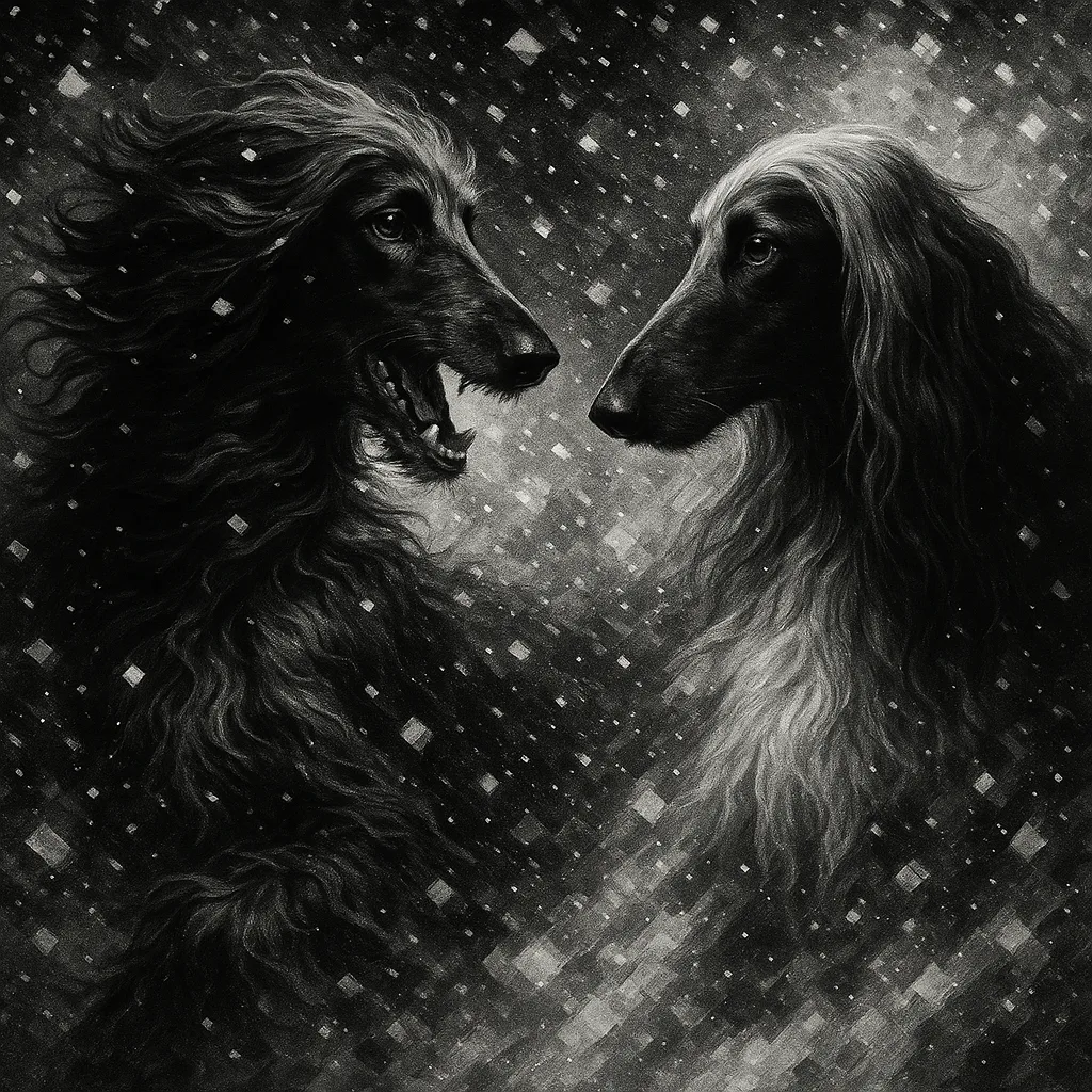 Stark Chiaroscuro Reveals Two Varied Afghan Hounds