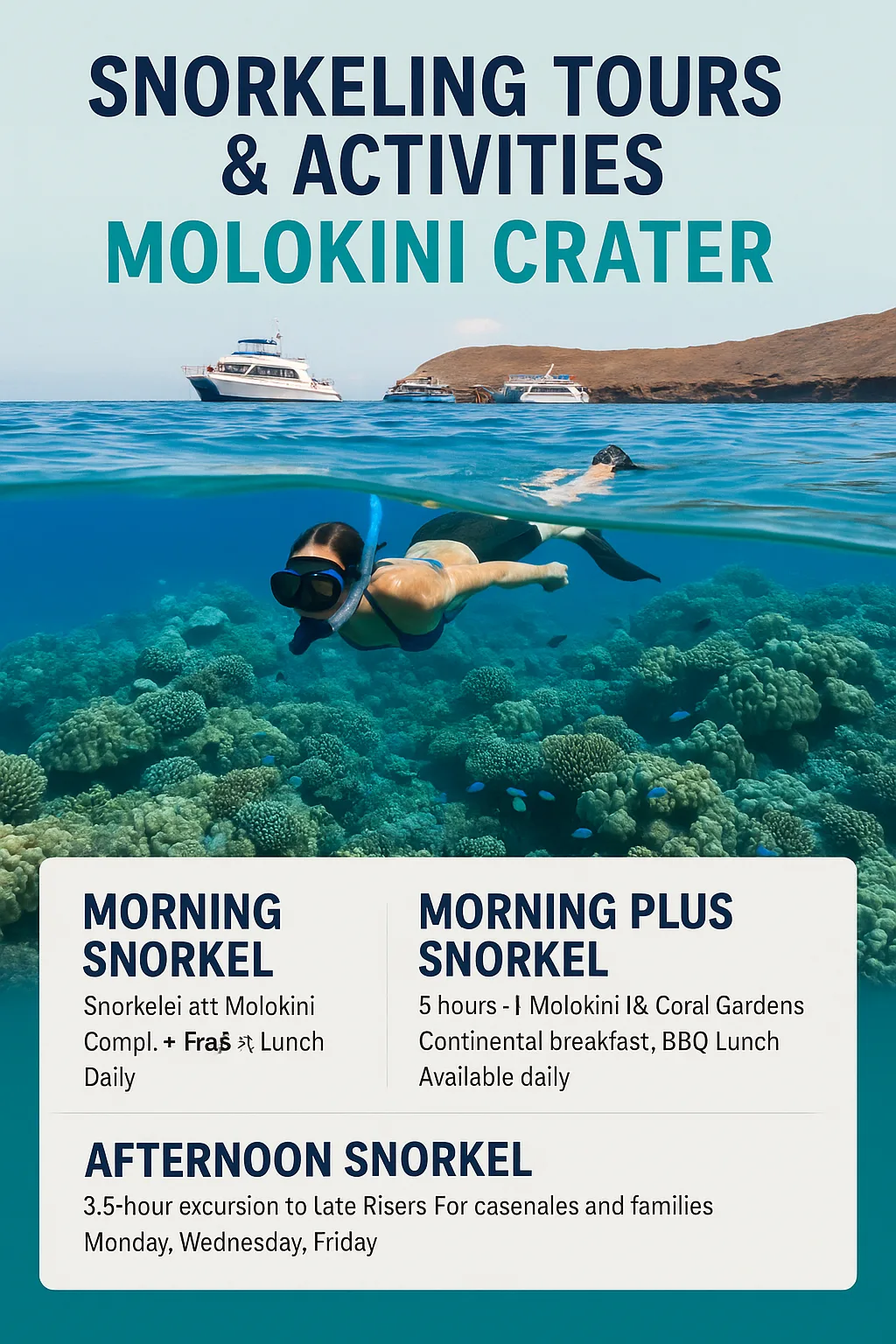 Promotional Image Showcasing Snorkeling Tours and Activities at Molokini Crater