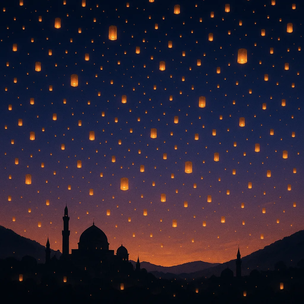 Countless Glowing Lanterns Ascend into the Twilight Sky