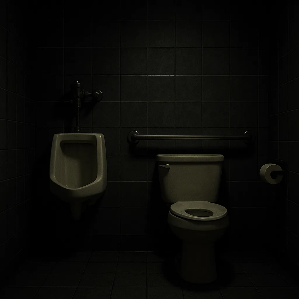Dimly Lit Bathroom with a Urinal