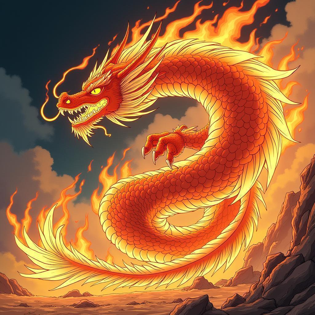 Fire Dragon Roaring in Toriyama Style