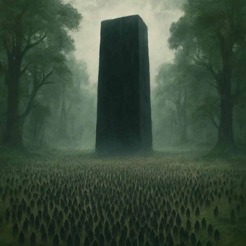 Vast Throng of Tiny Figures Converges on a Colossal Monolith