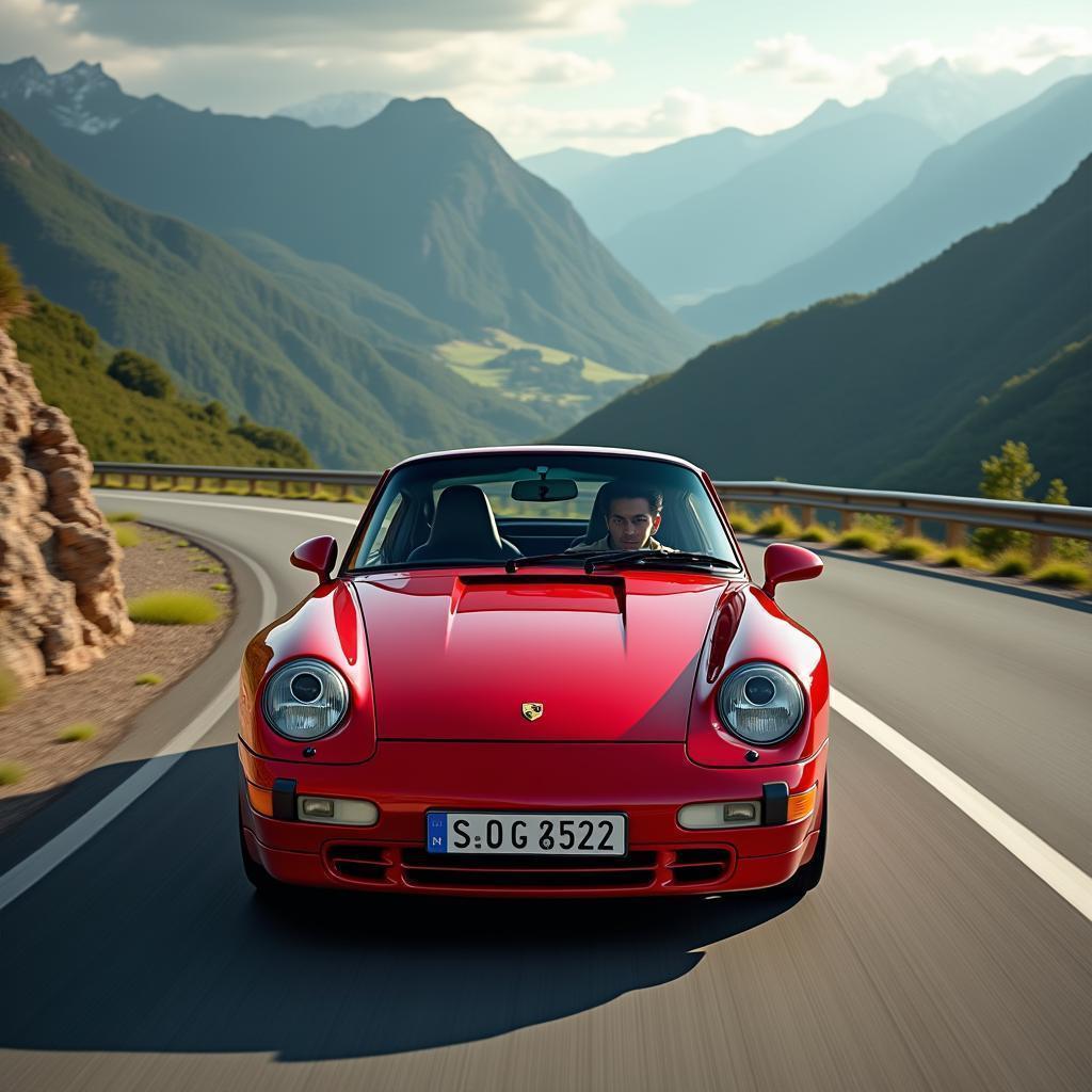 Red Porsche 911 Carving a Mountain Curve