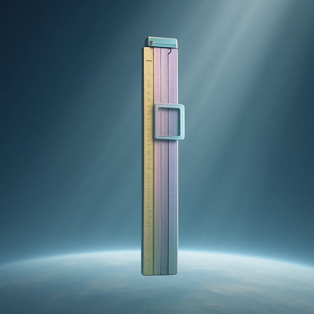 Single Color-coded Anodized Slide Rule Hovers High Above Earth