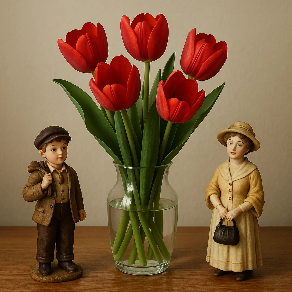 Glass Vase with Red Tulips
