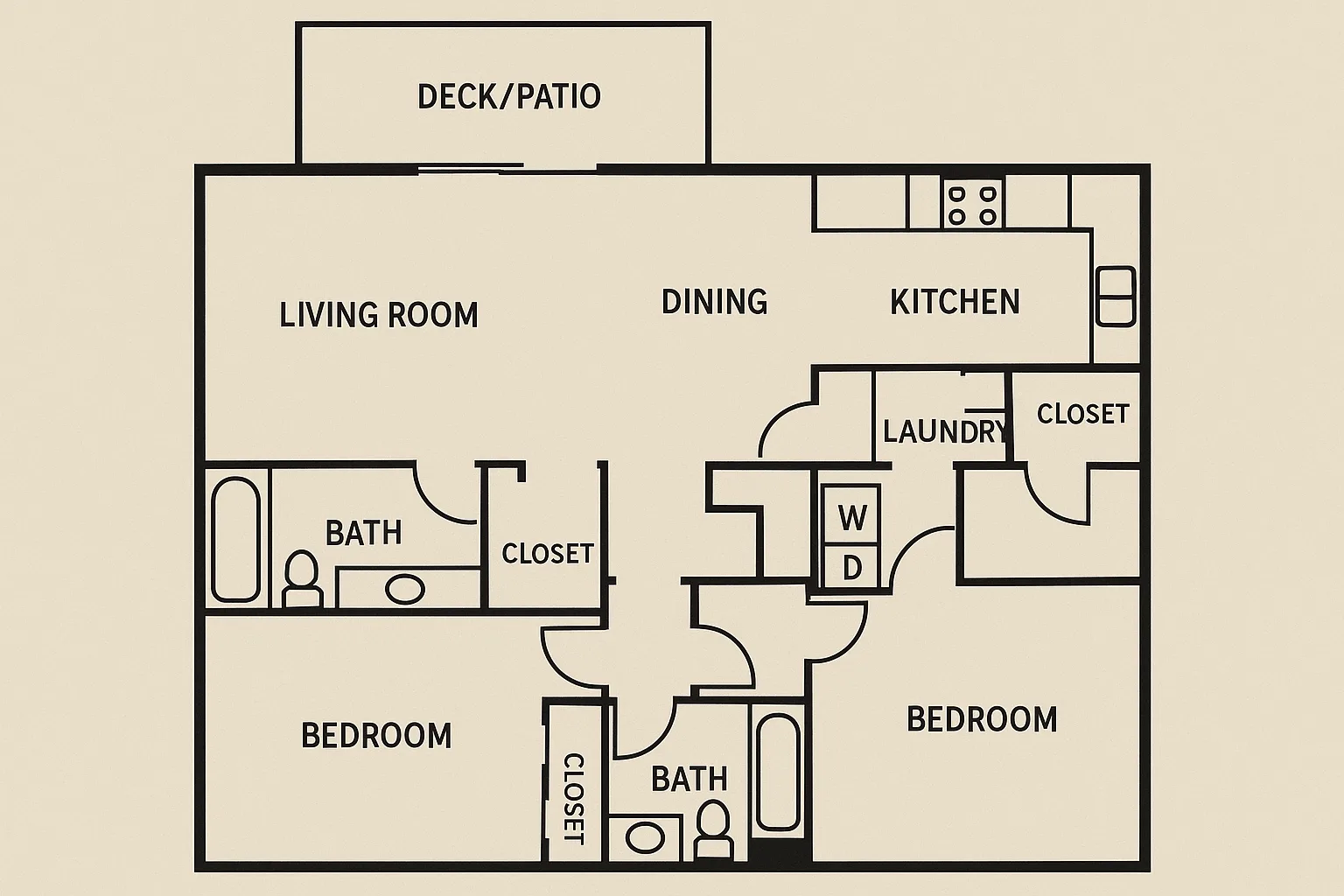 Two-bedroom Apartment Floor Plan Featuring a Living Room