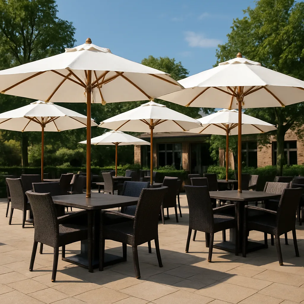 Outdoor Patio Seating Area with Dark Wicker Tables