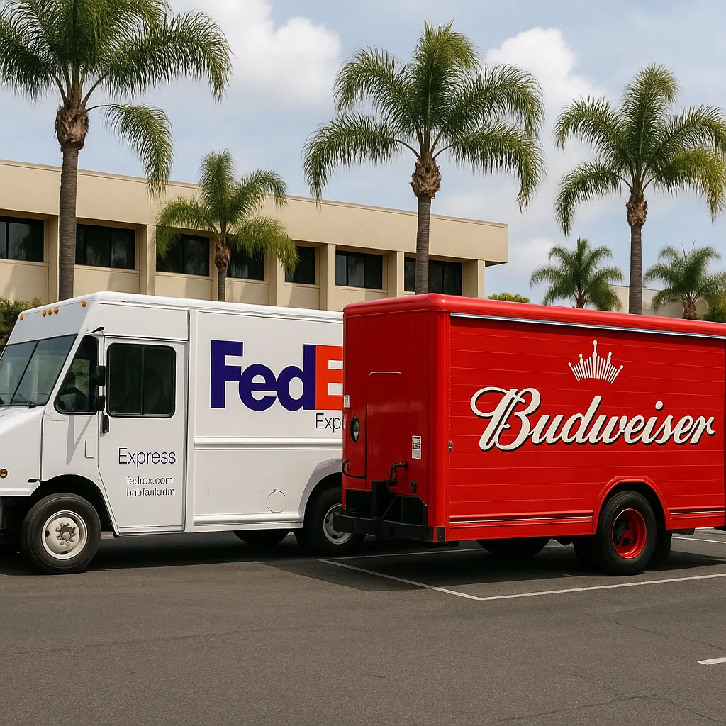 FedEx Truck and a Budweiser Truck