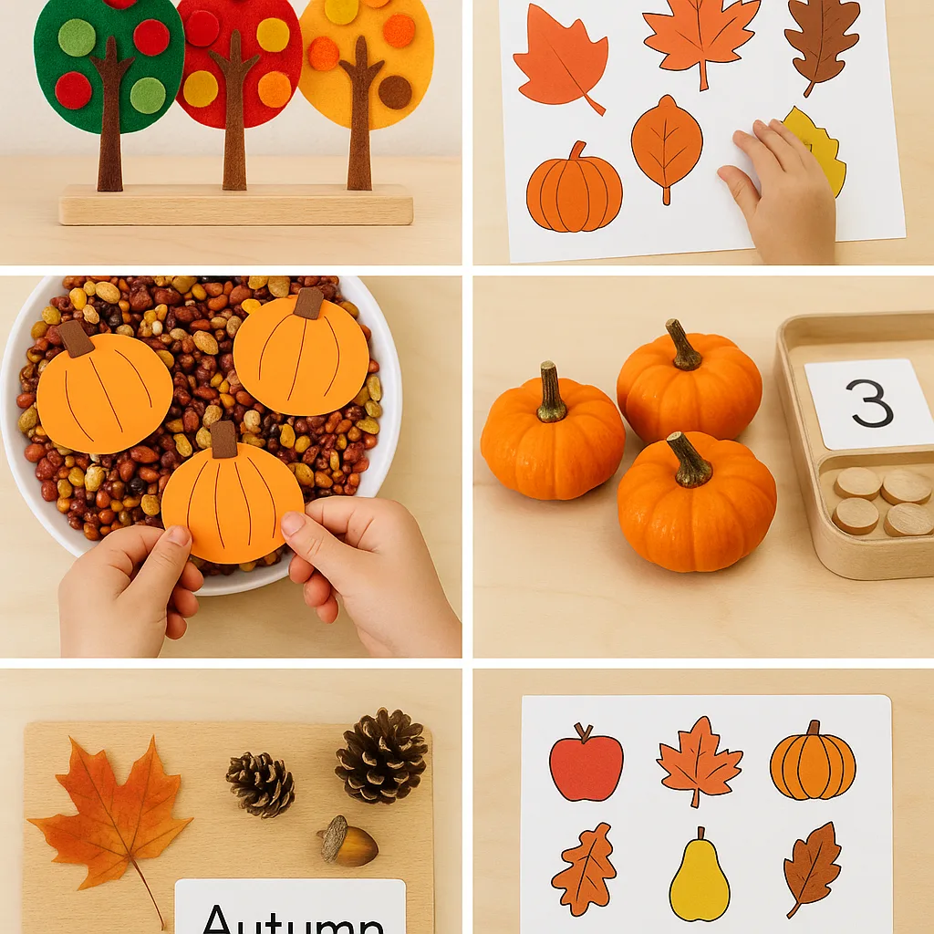 Collage Featuring Montessori-inspired Fall-themed Activities