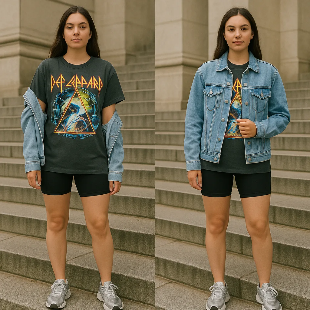 Person Standing on Outdoor Steps Wearing a Graphic T-shirt