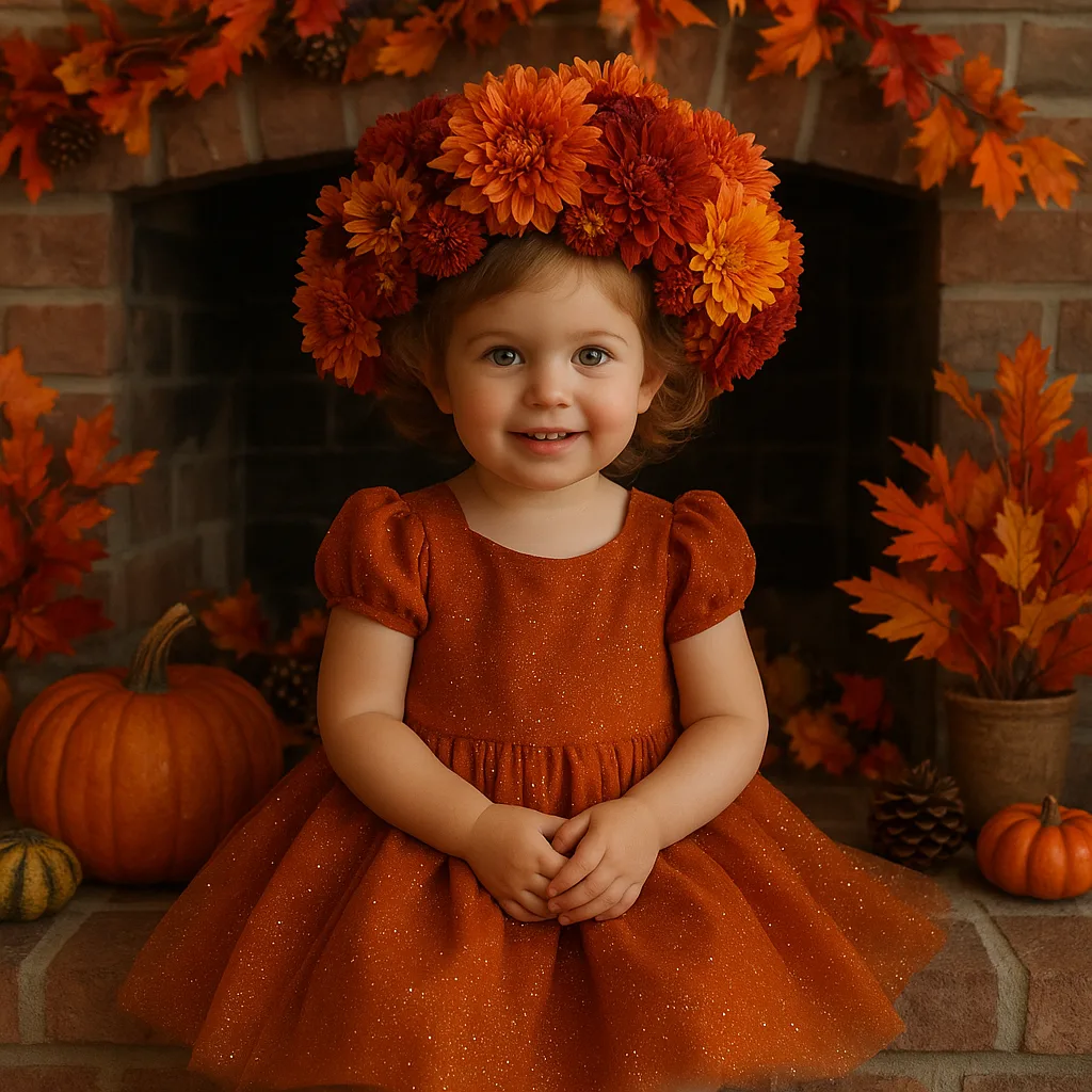 Young Child Is Dressed in an Orange Sparkling Dress