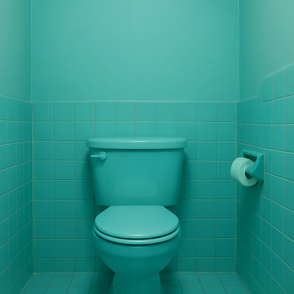 Restroom Featuring a Turquoise Color Scheme