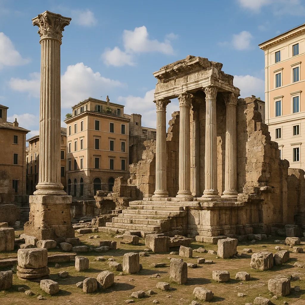 Ancient Roman Ruins with a Prominent Column