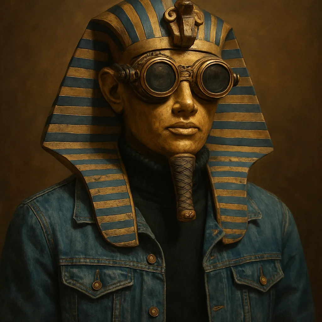 Digital Artwork Portraying the Bust of a Pharaoh Wearing Steampunk-style