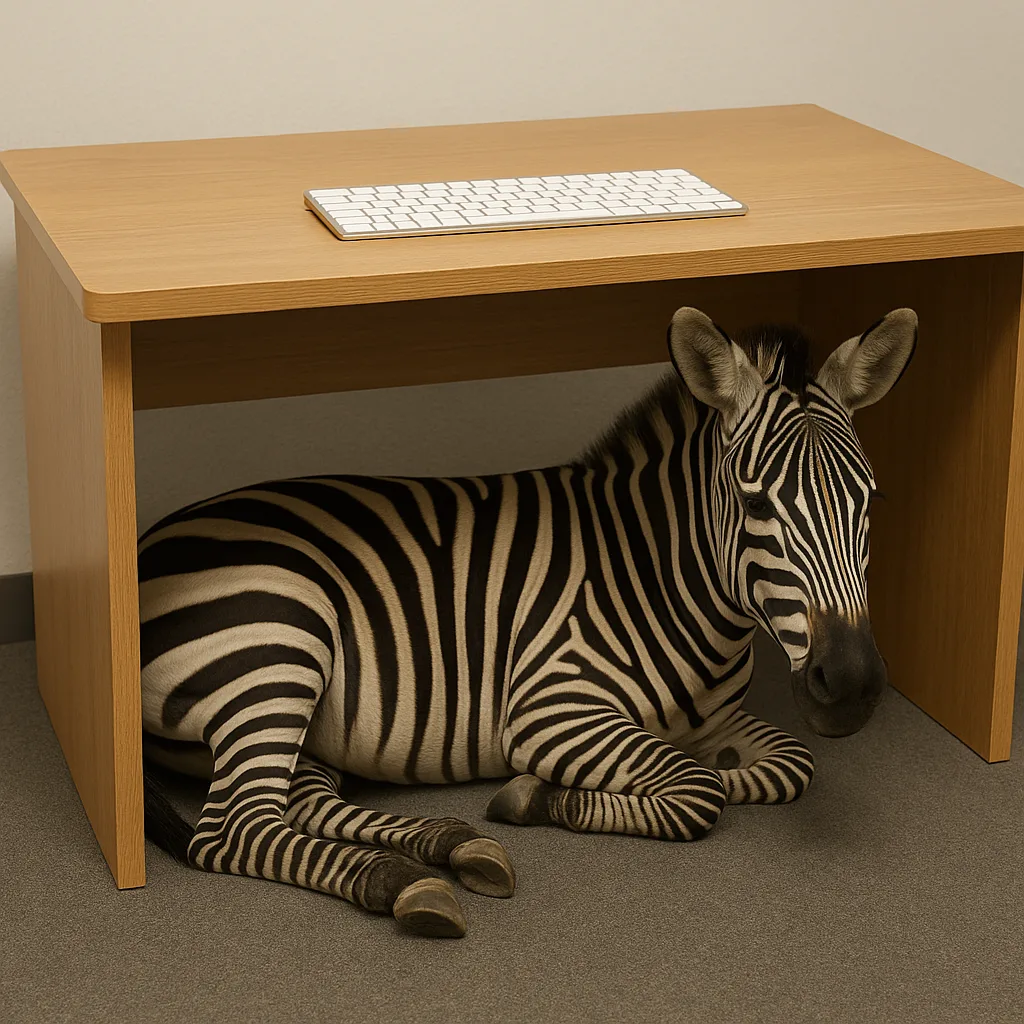 Zebra Resting under a Desk