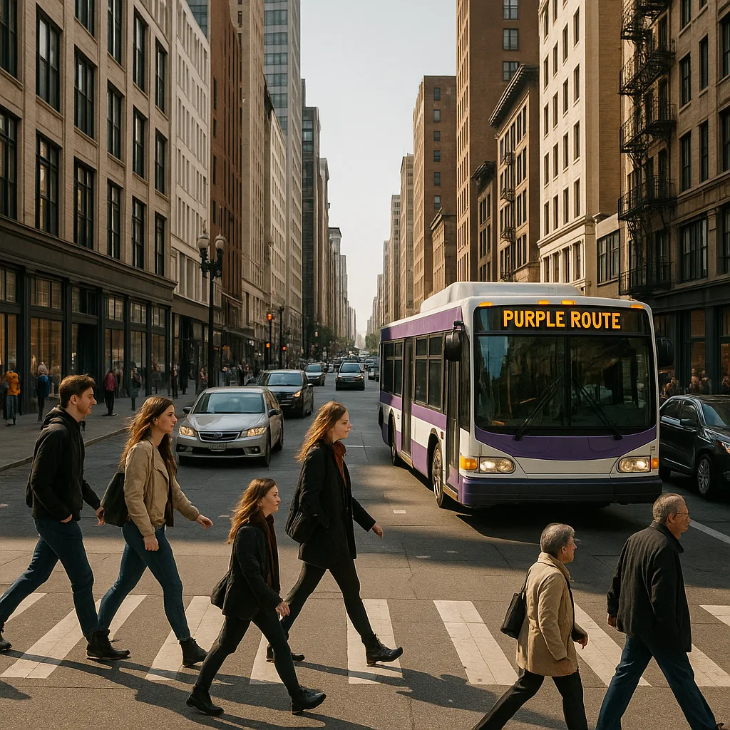 Busy Urban Street with Pedestrians