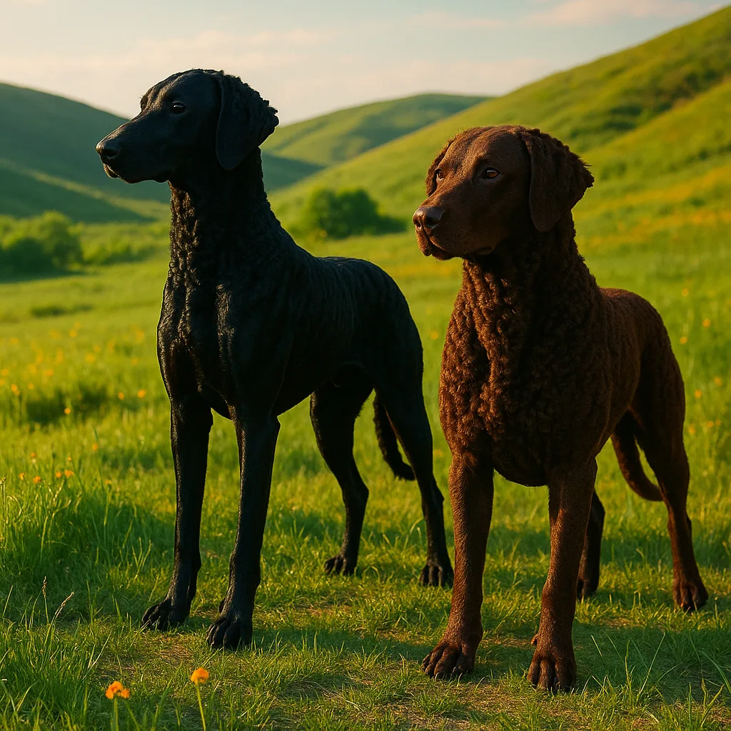 Two Curly-coated Retrievers—one of Elegant Stature