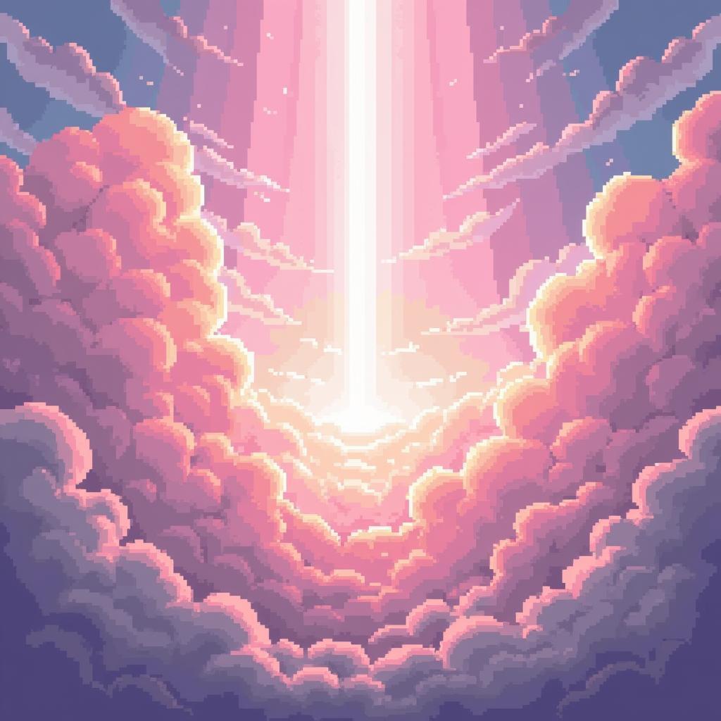 Heavenly Pink Clouds in Pixel Light Beams