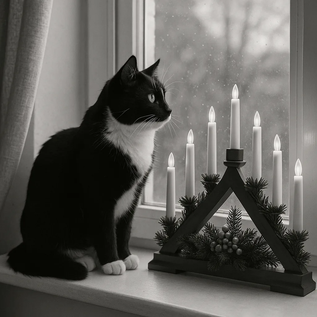 Black-and-white Cat Sits on a Windowsill