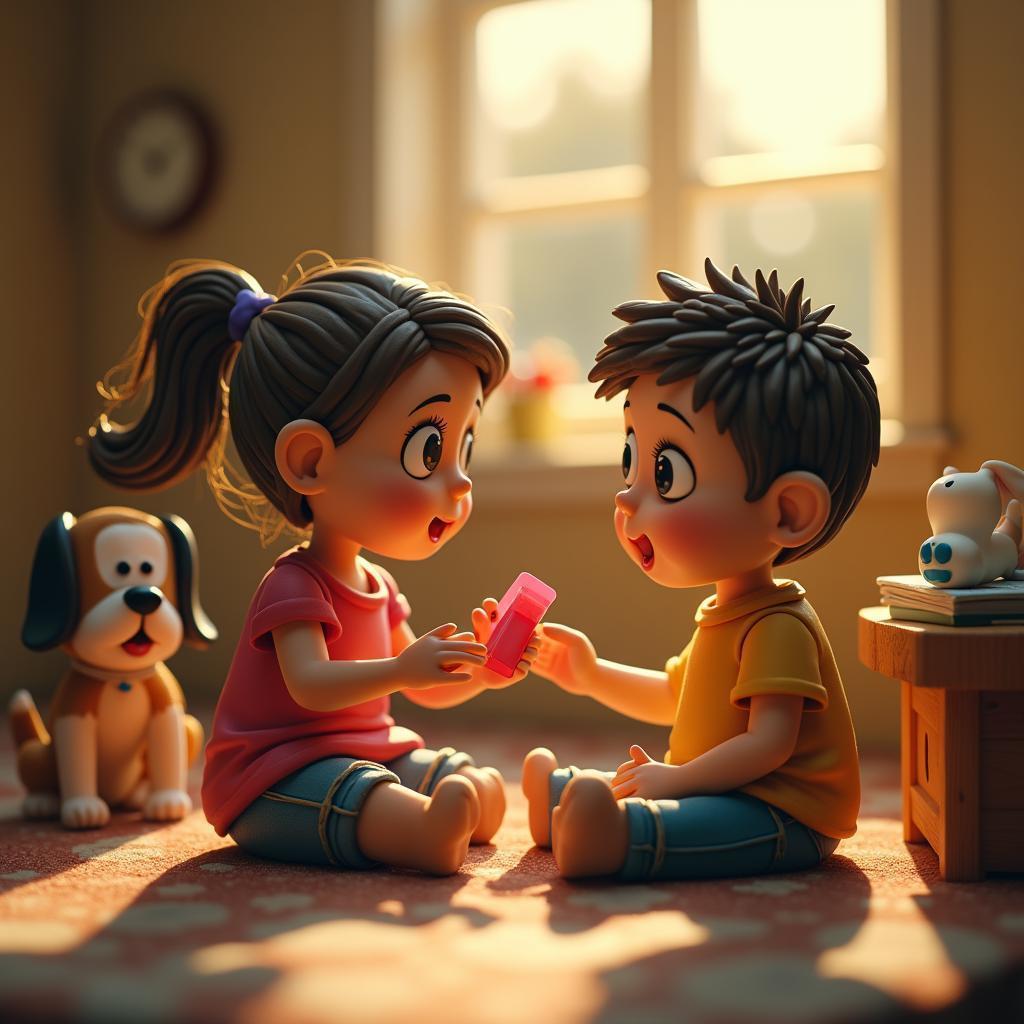 Claymation Mary Bandaging a Tiny Finger