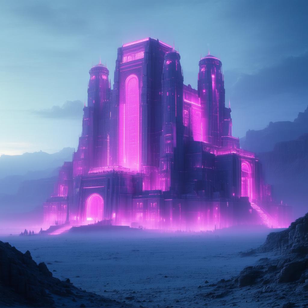 Ancient Neon Palace in Desolate Desert