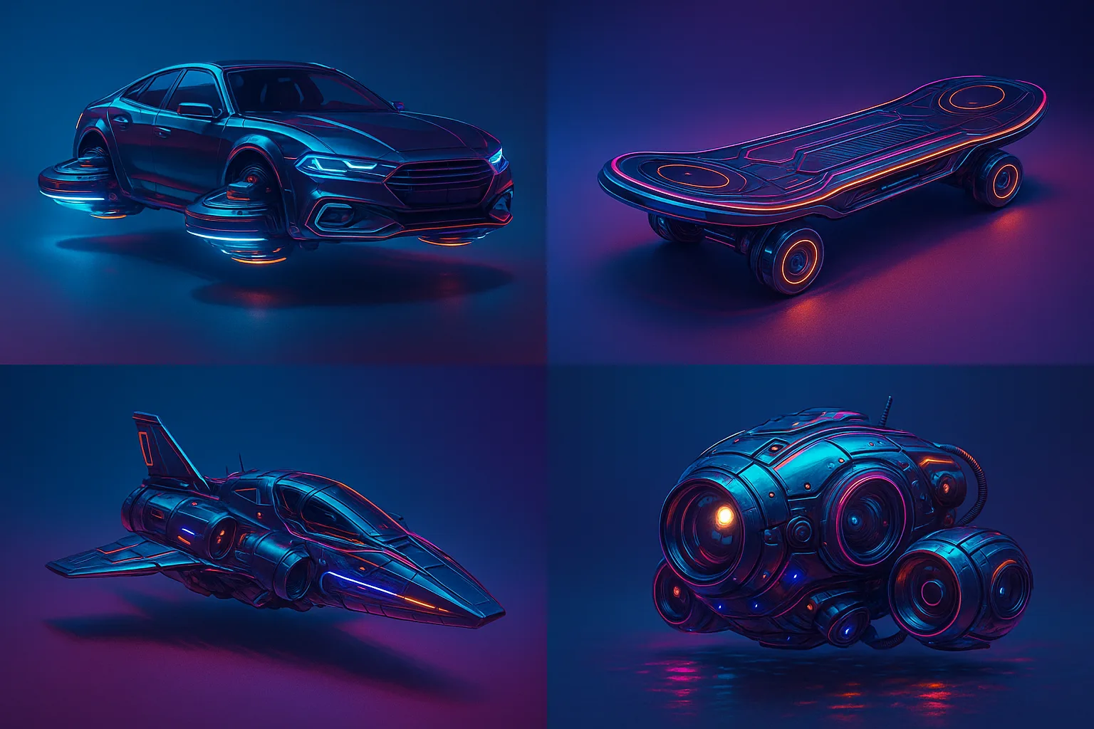Separate Panels That Display Different Futuristic Vehicles