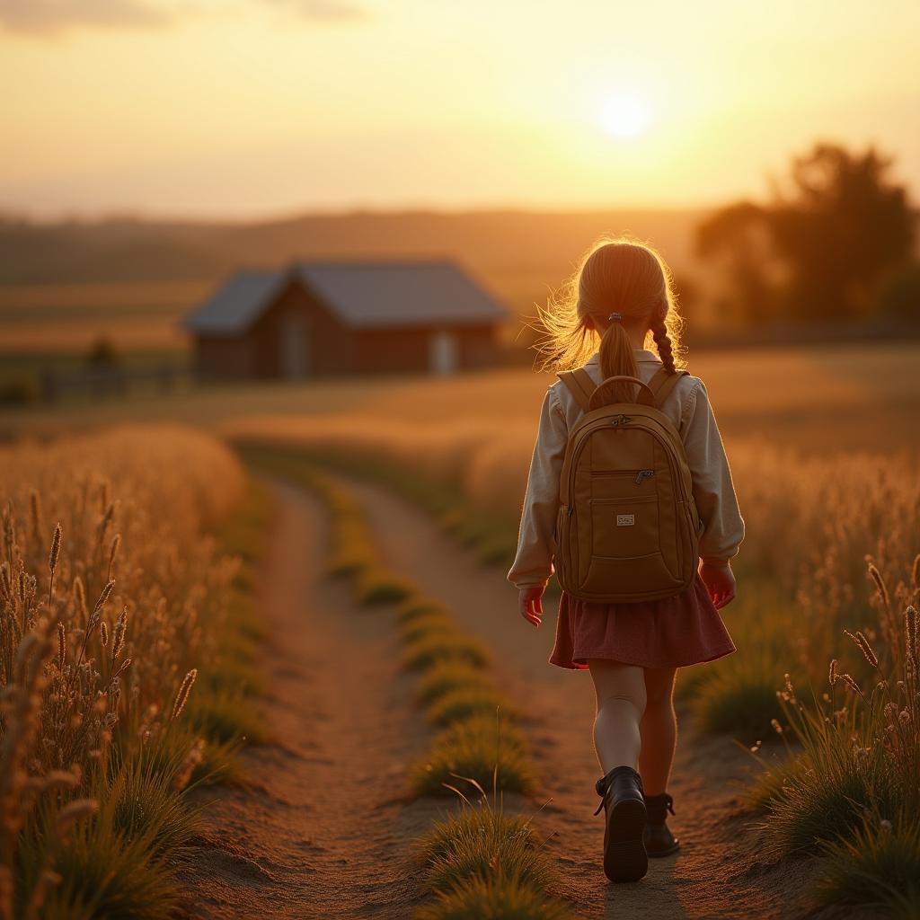 Young Girl Journeying to a Golden Farm