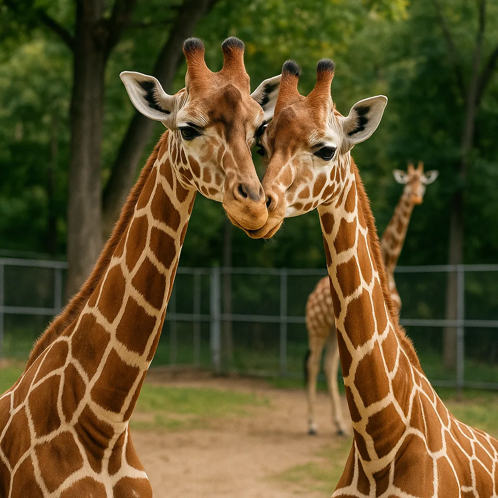 Two Giraffes Standing Close Together