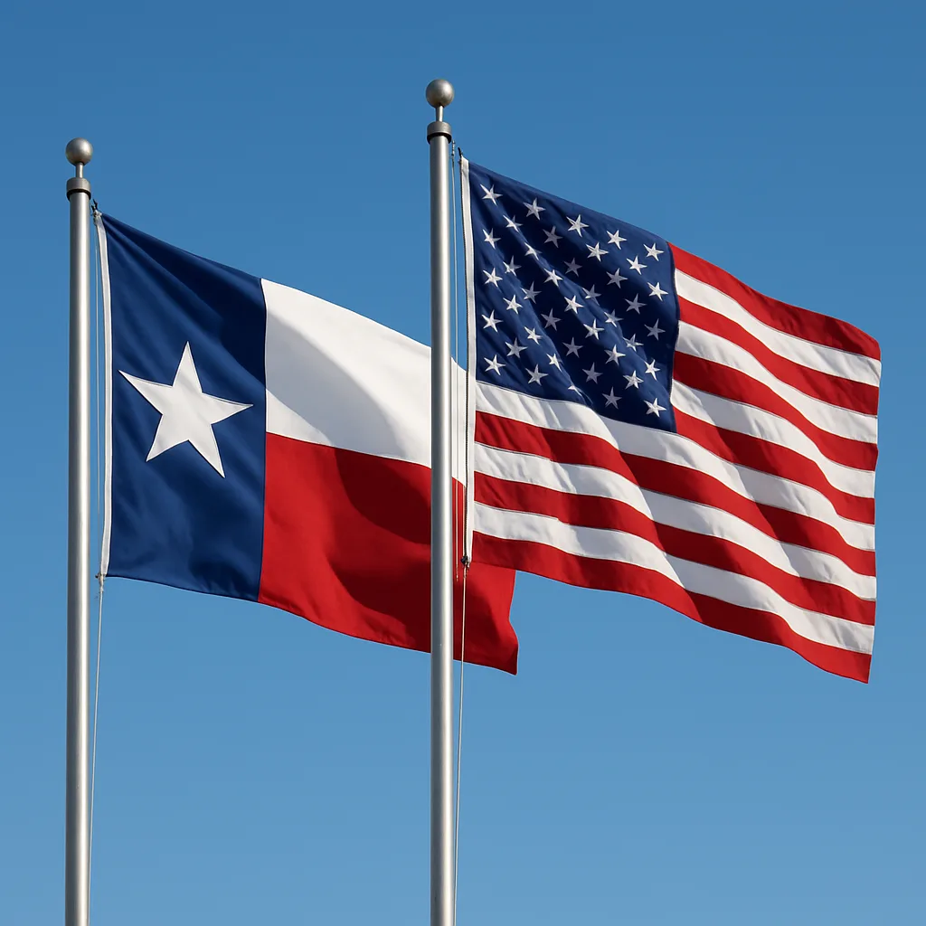 American Flag and the Texas Flag Fluttering Together