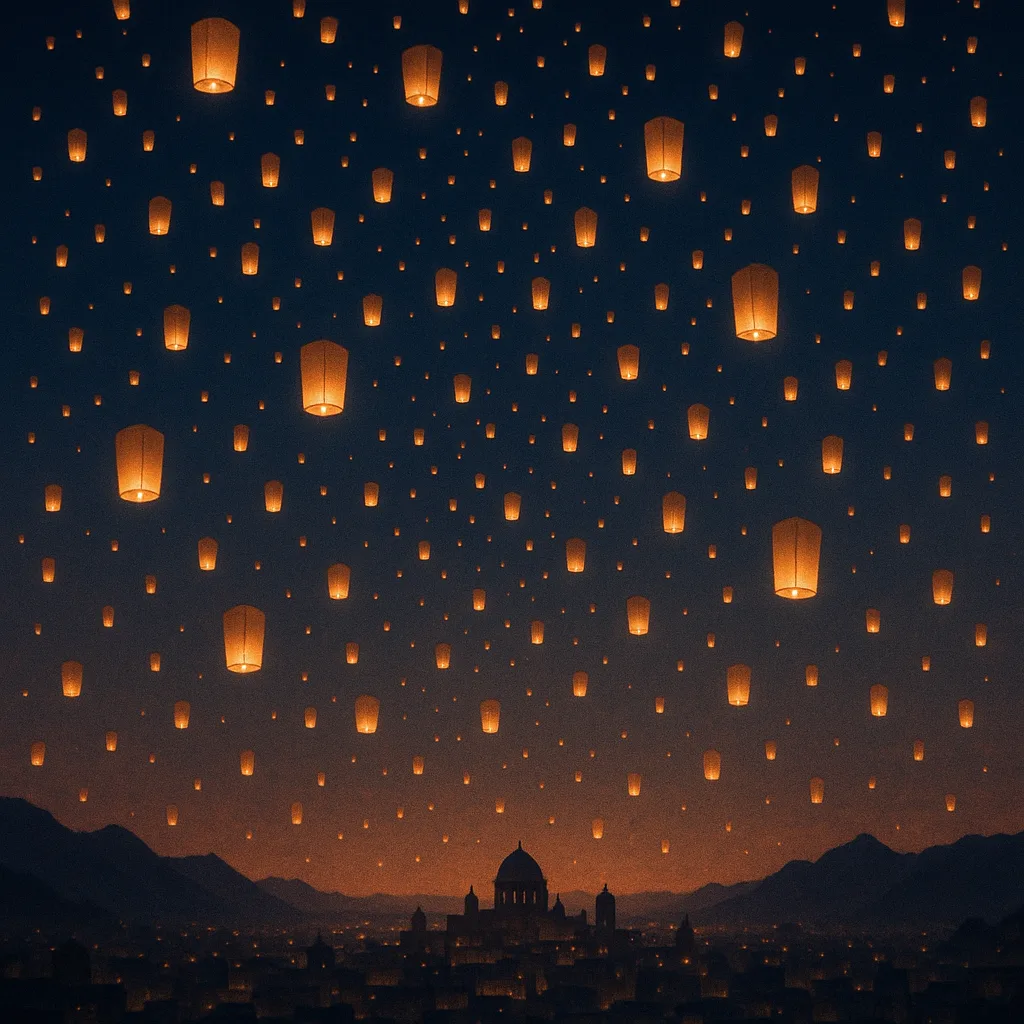 Hundreds of Glowing Paper Lanterns Drift Serenely Upwards