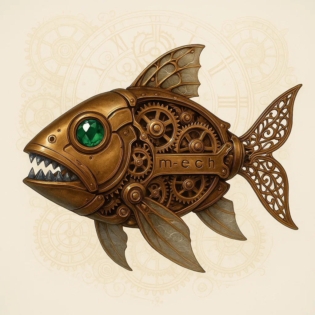 Envision a Mechanical Fish Crafted in Steampunk Fashion