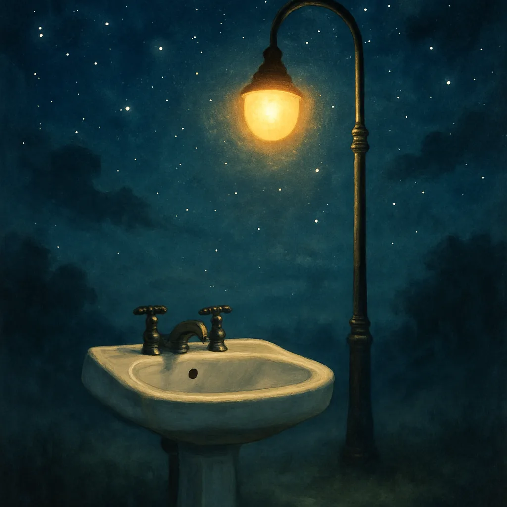 Fantastical Nighttime Setting Centered Around a Bathroom Sink