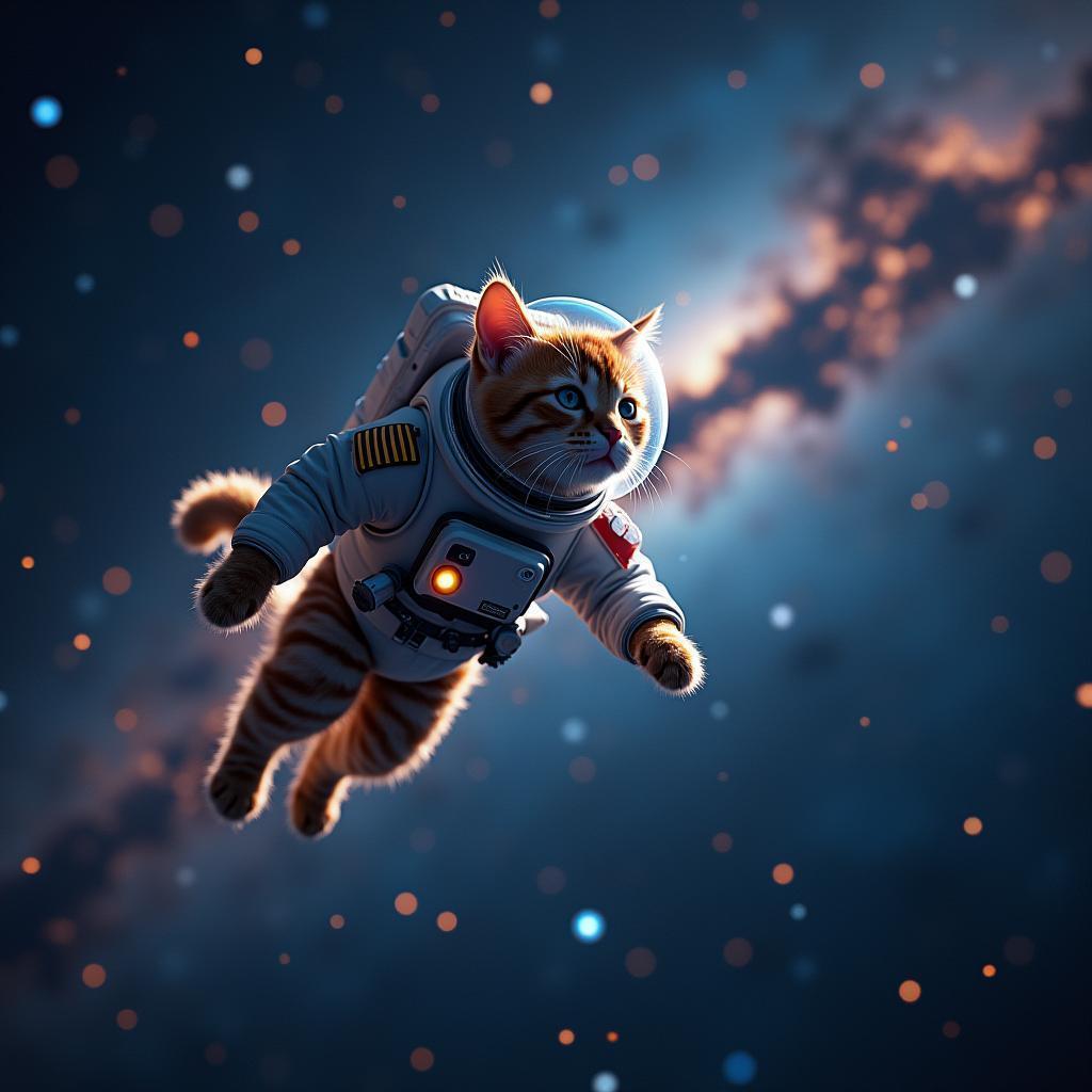 Astronaut Cat Drifting Through Starlit Cosmos