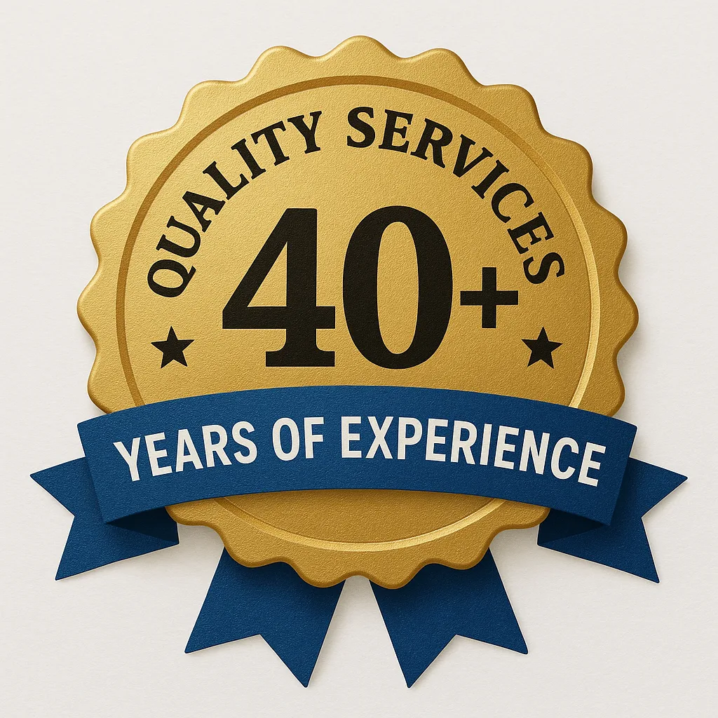 Gold Seal Displaying "Quality Services" with "40+" in Bold