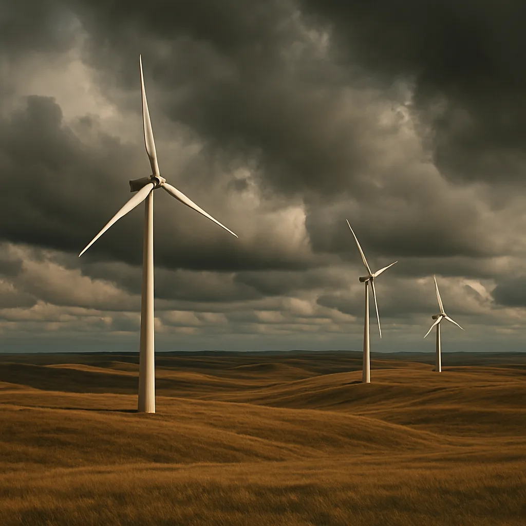 Few Isolated Wind Turbines Stand Like Silent Sentinels