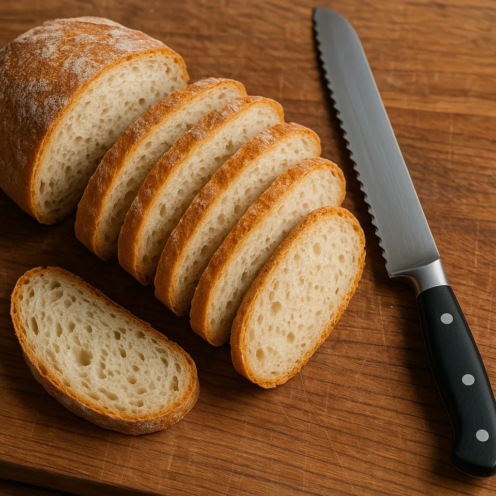 Serrated Knife Resting on a Wooden Surface Next to Several