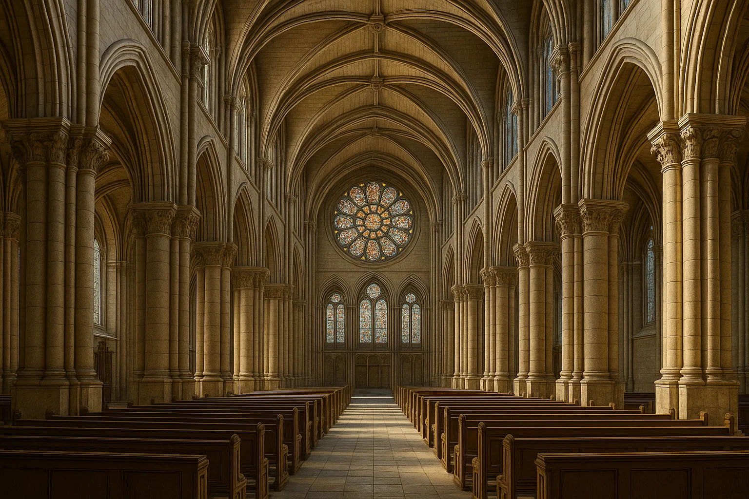 Grand Cathedral Interior Featuring Tall Arches