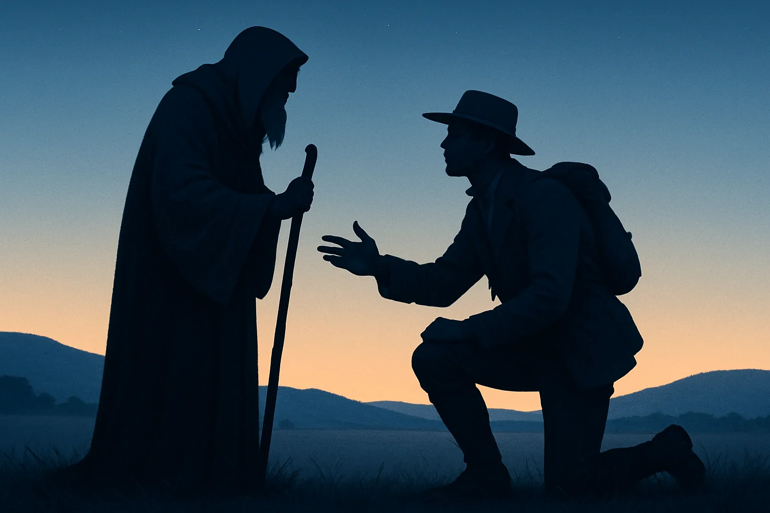 Ancient Robed Mentor and a Dynamic 19th-century Explorer