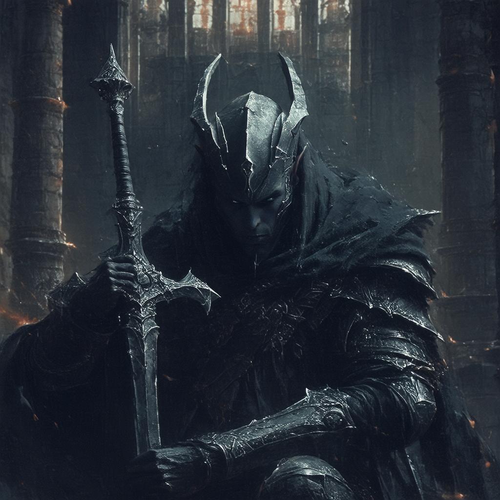 Gothic Dark Elf Executioner in Shadowy Depths