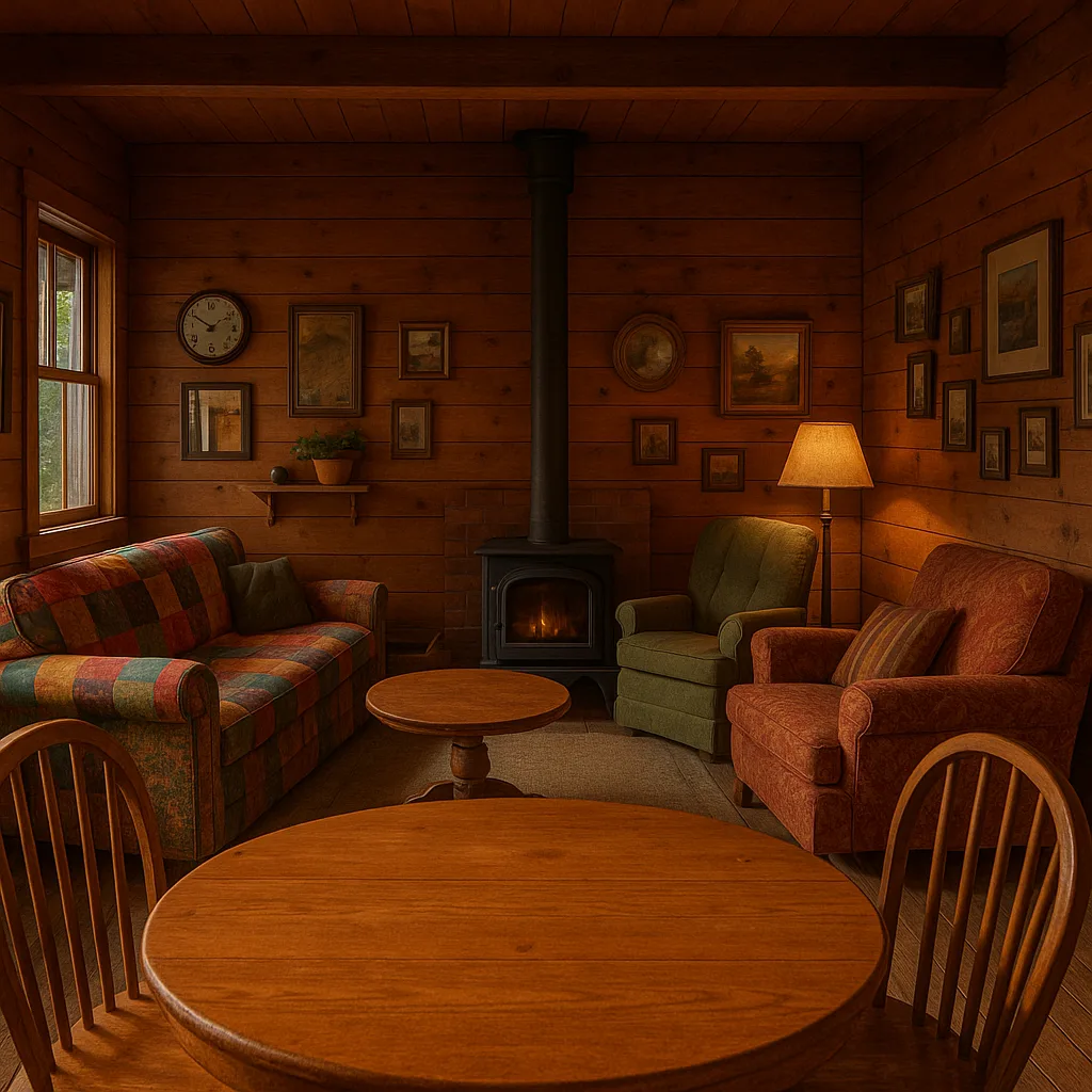 Cozy Wooden Living Room with Mismatched Furniture