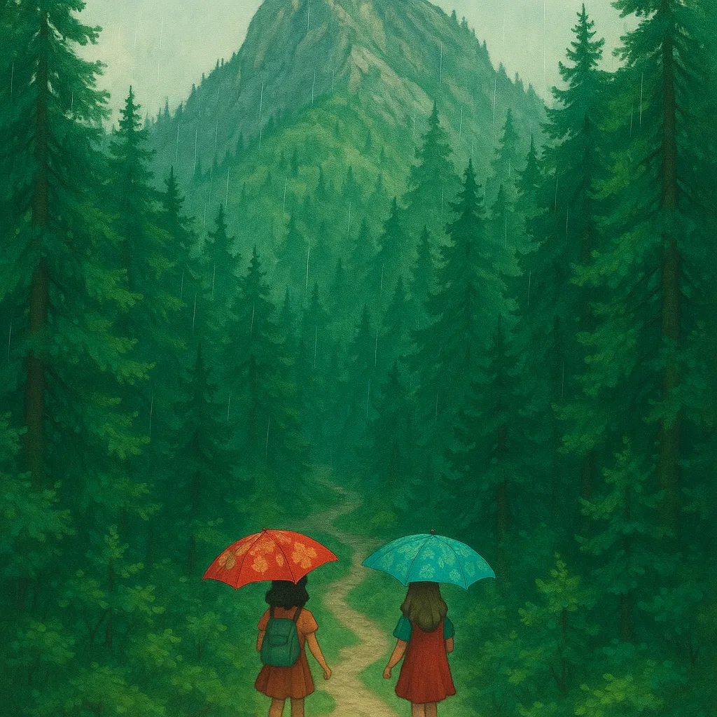 Two Young Girls Make their Way Along a Twisting Dirt