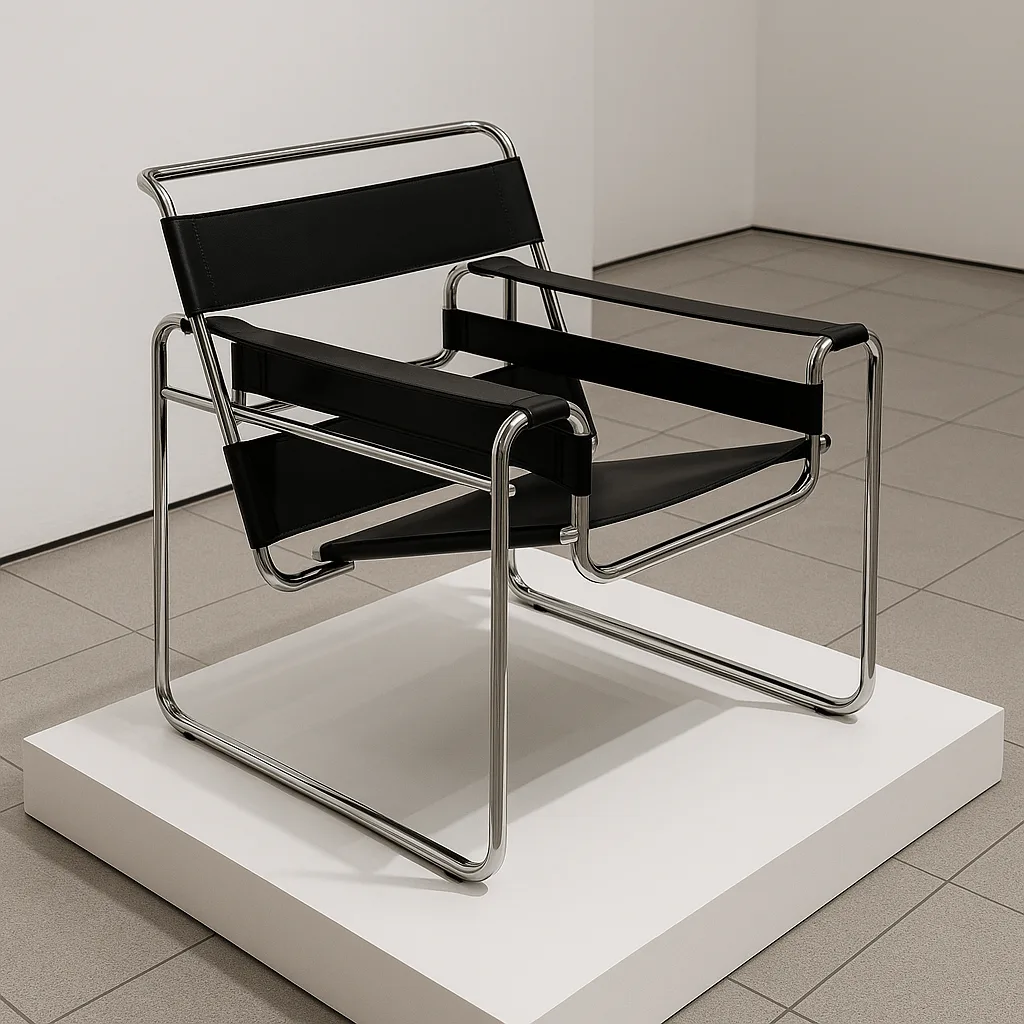 Modern Black and Chrome Tubular Steel Chair