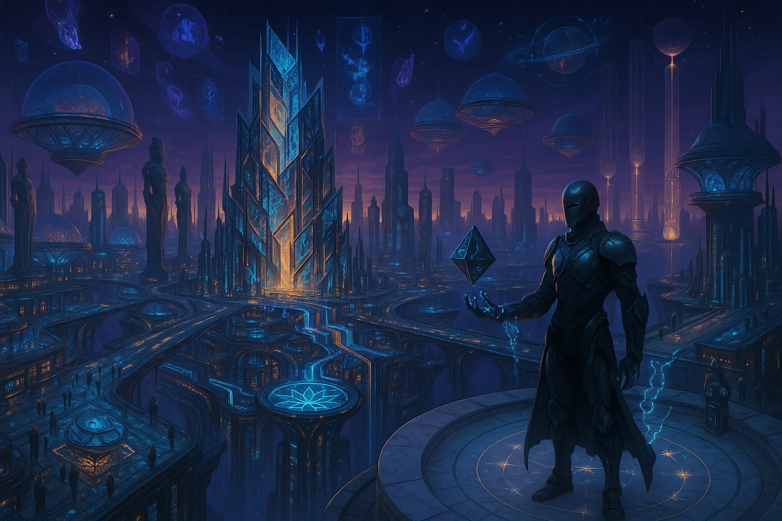 Futuristic City Suspended High Above a Bottomless Chasm