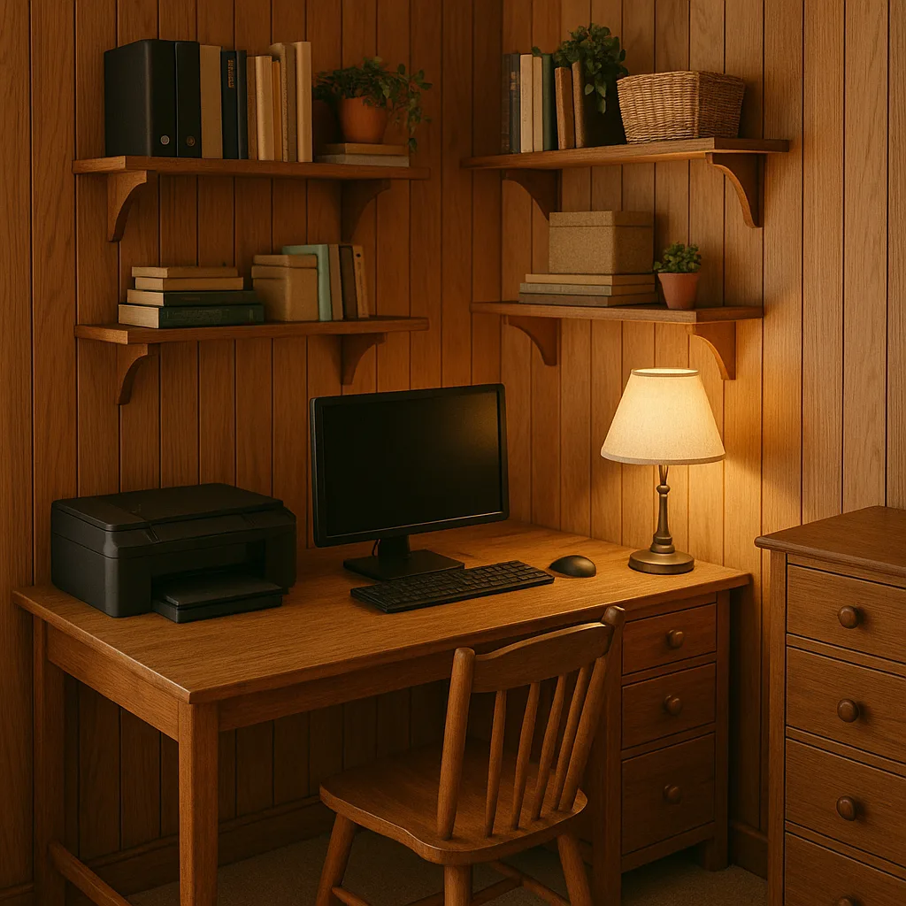 Cozy Home Office Corner with a Wooden Desk