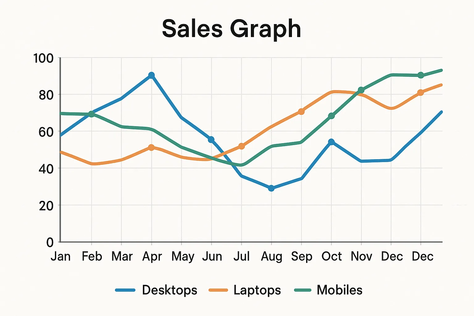 Sales Graph Showing Monthly Performance Trends for Desktops