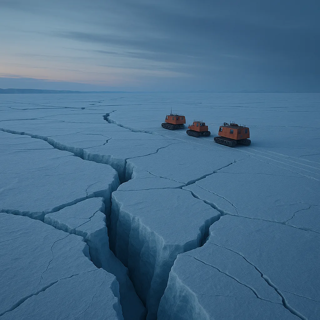 Small Cluster of Research Vehicles Crawls Across an Immense